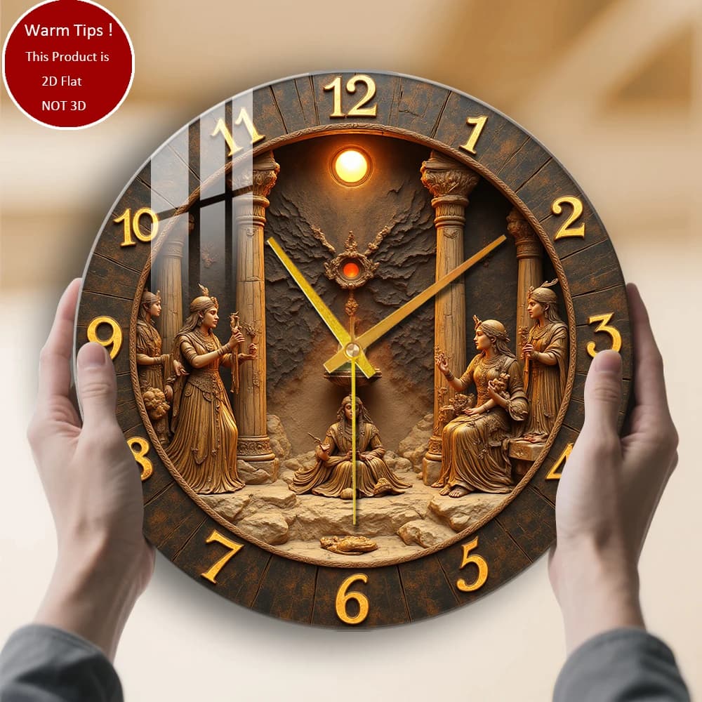 Tempered Glass Wall Clock with Heavenly Goddesses ritual sculpture suitable for wall decorations or table displays everywhere