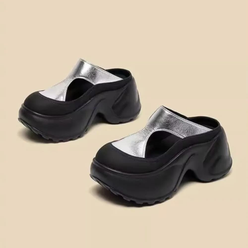 Pantofole da donna Borsa in pelle da esterno Pantofole da testa Sandali versatili con fondo spesso da donna Mezze pantofole moda casual da donna