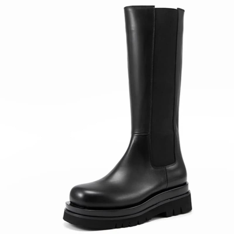 Stivali Chelsea alti Scarpe da uomo in vera pelle con suola spessa Scarpe rialzanti in altezza Stivali lunghi in pelle bovina di lusso stile britannico