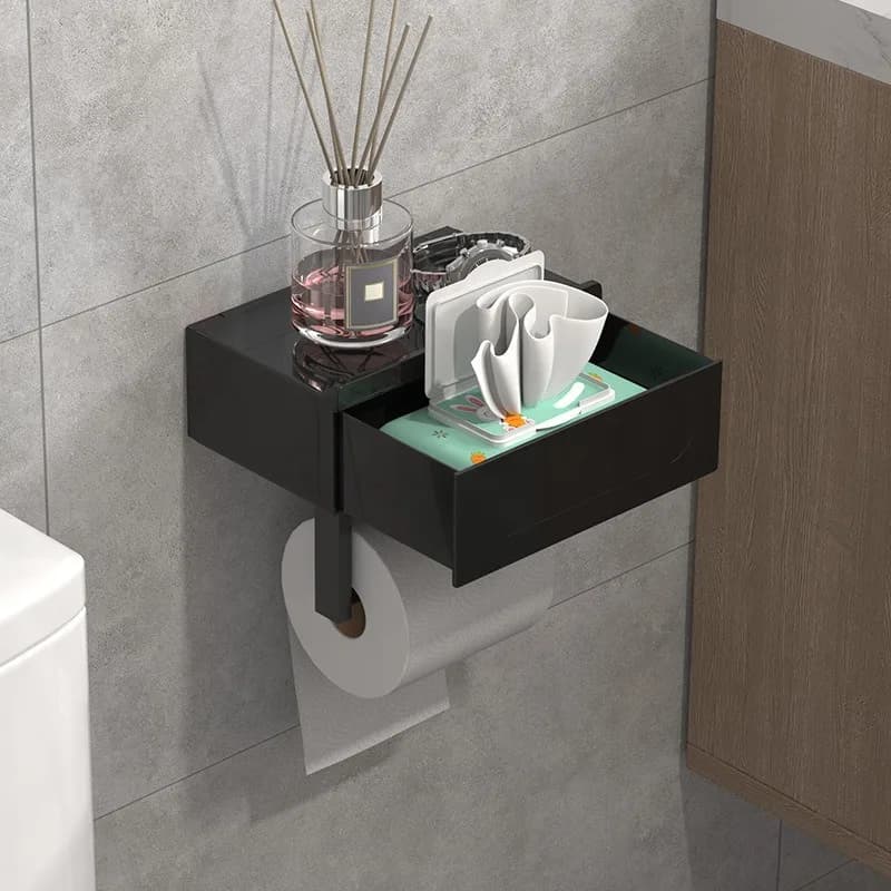 Portarotolo di carta igienica da parete nero per bagno di alta qualità con ripiano