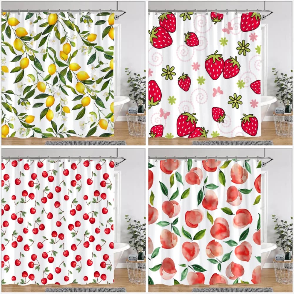Cherry Strawberry Lemon Peach Fruit Print tenda da doccia tessuto in poliestere tende da bagno per bambini decorazioni per il bagno con ganci