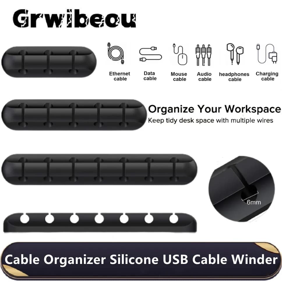 Grwibeou Cable Organizer Silicone USB Cable Winder Desktop Tidy Management Clips portacavi per Mouse cuffie Wire Organizer
