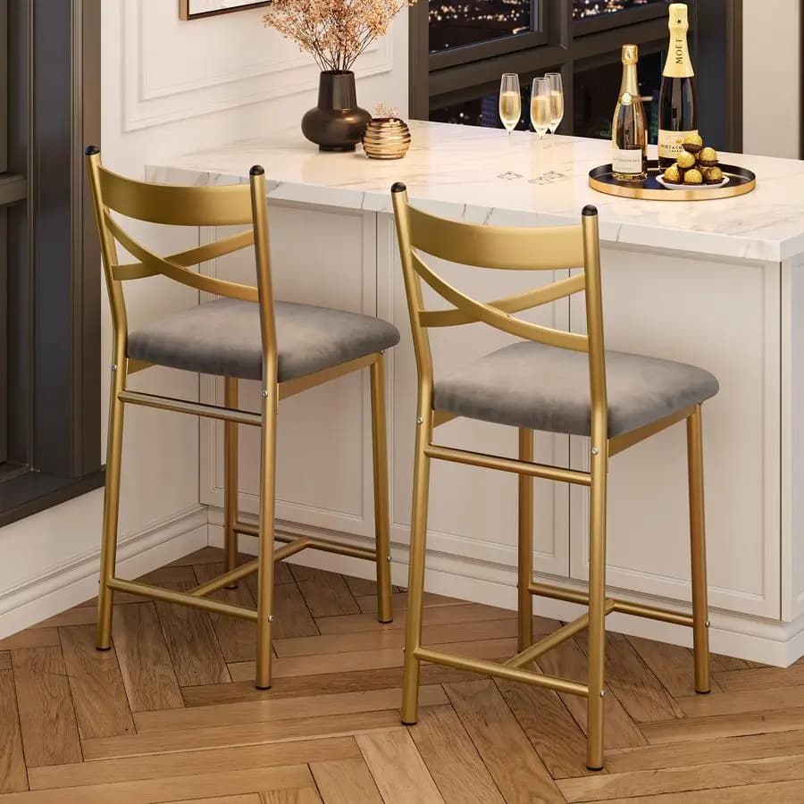 Set di 2 Sgabelli da Bar, Sedie Imbottite con Schienale, Cuscino Spesso, Sgabelli Altezza Bancone per Isola Cucina Appartamento