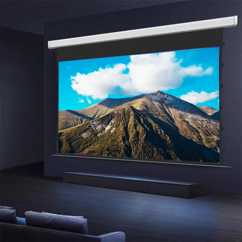 Schermo per proiettore a tensione con linguetta motorizzata in materiale bianco per cinema di alta classe da 60-150 pollici per tutti i tipi di proiettori Supporto 4K 3D