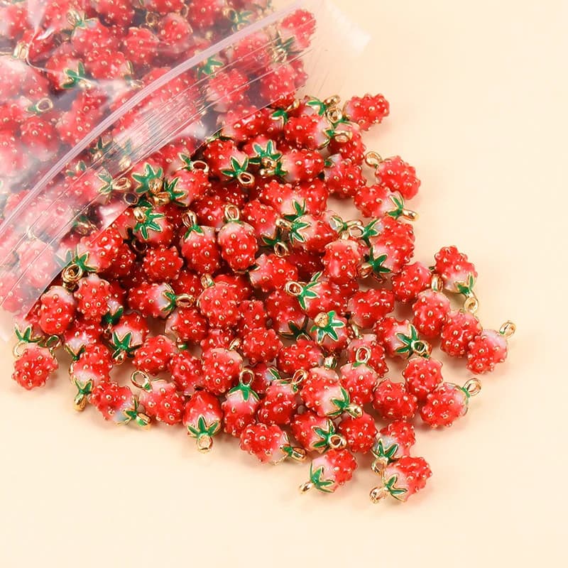 20pcs Alloy Metal Enamel Fruit Pendants 3D Strawberry Charms For DIY Earring Bracelet Necklace Jewerly Making Accessories