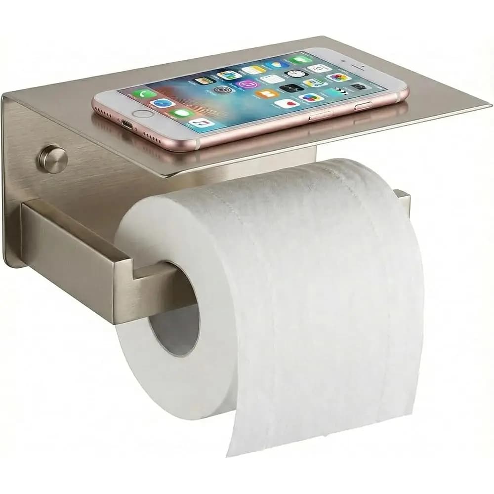 Spedizione Gratuita - Porta Carta Igienica con Mensola Porta Telefono, Dispenser da Parete in Acciaio Inox SUS304 per Doppio Rotolo (Finitura Spazzolata)