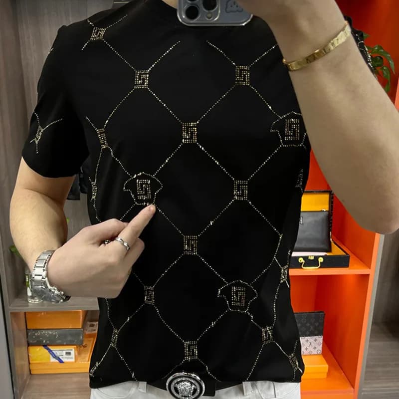 Summer Hot Drill Geometric Patterns maglietta a maniche corte maglietta da uomo per il tempo libero di marca per uomo Social Club outfit Tee Shirt Homme