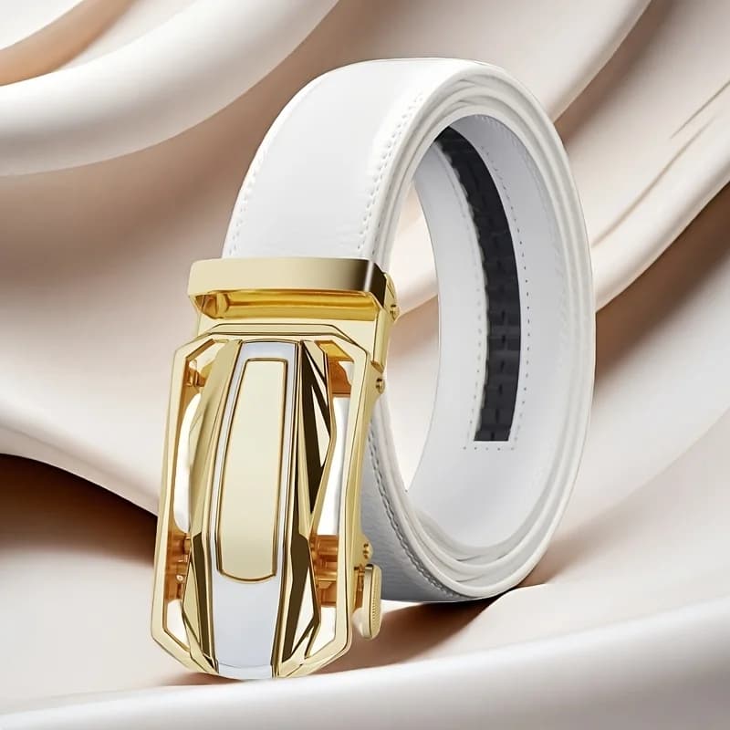 Cintura di tendenza da lavoro alla moda Cintura casual Cintura bianca da uomo Cintura con fibbia automatica Cintura da sposa Regalo per marito e padre