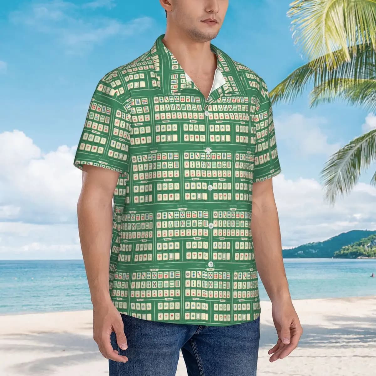 Mahjong Tile Pattern (1) Camicie hawaiane Camicia a maniche corte da uomo alla moda per top con bottoni da uomo estivi da spiaggia