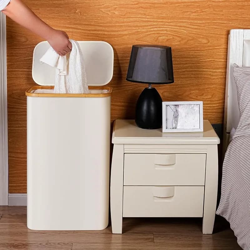 75L Slim Foldable Laundry Hamper with Bamboo Lid 4cm Flat Storage Side Towel Bar Bathroom Gap Laundry Room Home Organizers