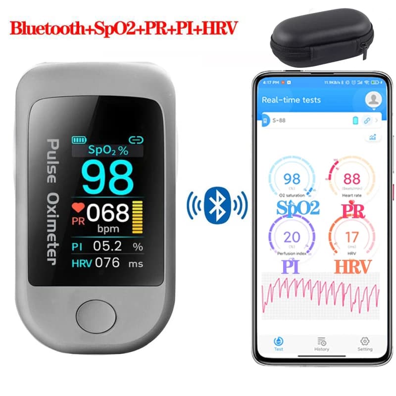 Bluetooth finger pulse meter HRV SpO2 Oxygen meter in blood Heart rate saturation monitor Smart Medical Finger Oximeter