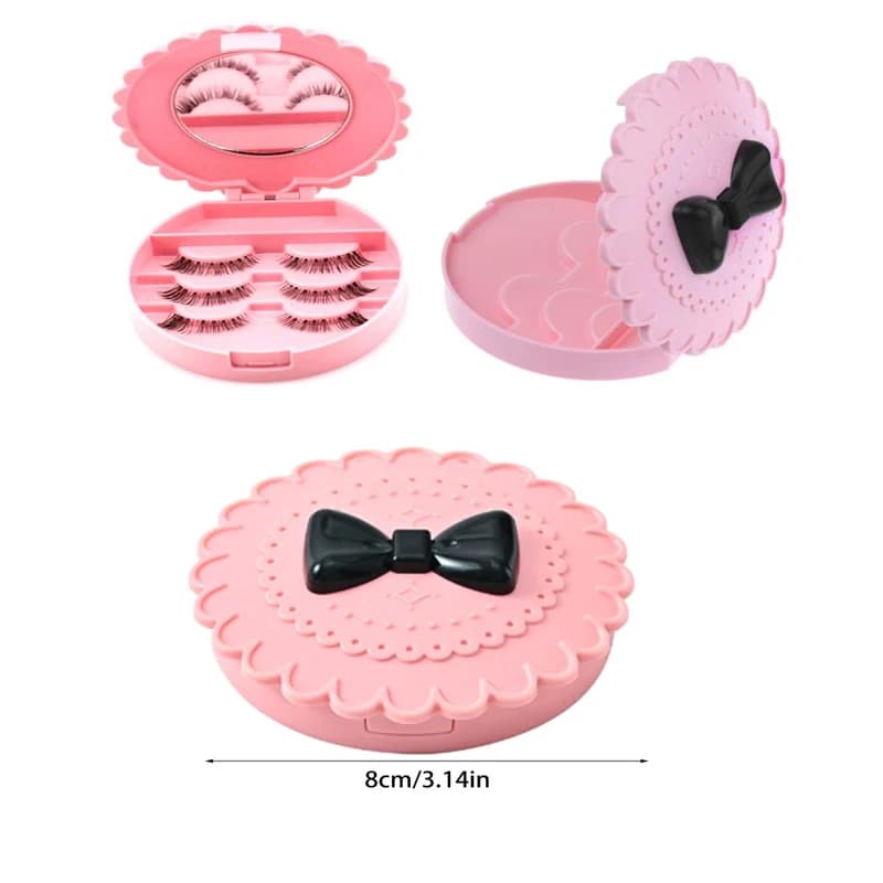 Scatola porta ciglia finte, 1 pezzo, design con fiocco rosa, con specchio, custodia organizer per trucchi e cosmetici, idea regalo per donna
