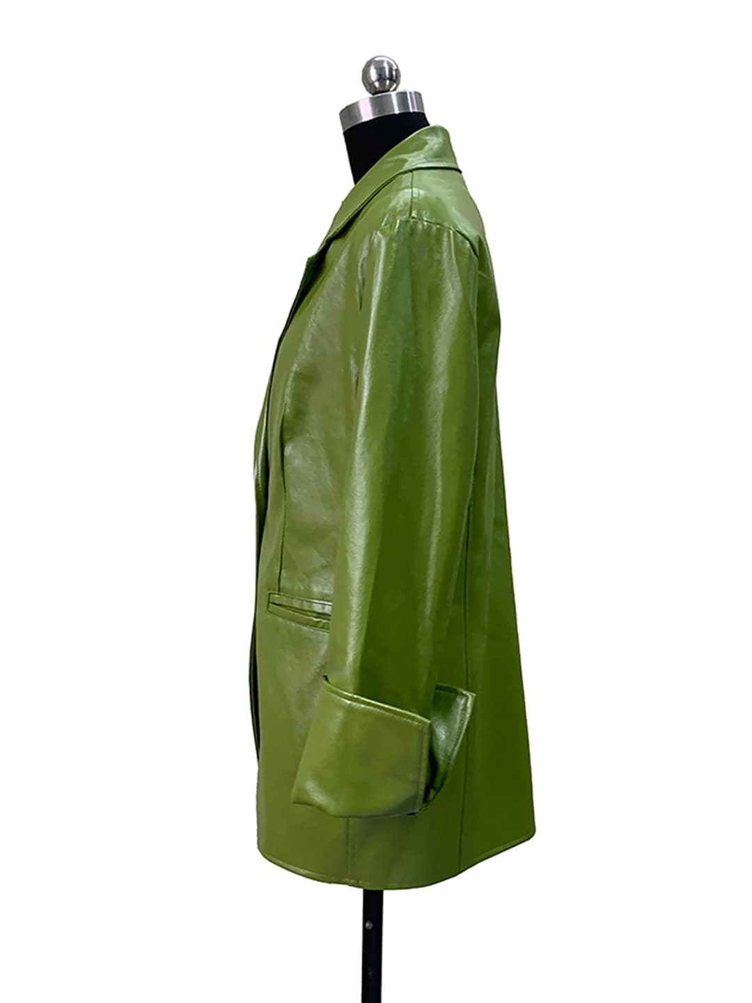 Nerazzurri Green PU Leather Jacket Women's Casual Style Cuffed Sleeve Suit Coat Standard Fit Windproof Waterproof