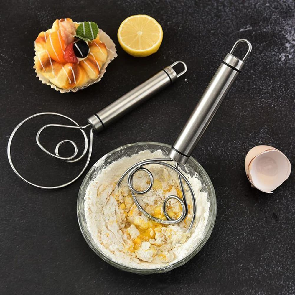 Mixed mixture with long handle, stainless steel, in Dutch style, to knead the bread, with stainless steel handle, kitchen utensils for baking