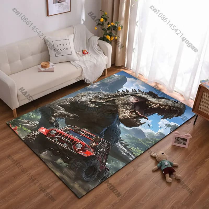 Dinosaur chasing offroad vehicle carpet Yoga living room room decor children's crawling mat doormat area rug games mat