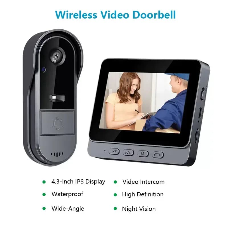Campanello Interfono Wireless da Esterno con Visione Notturna HD, Videocitofono LPS, Telecamera di Sorveglianza, Campanello Visivo Intelligente per la Sicurezza Domestica