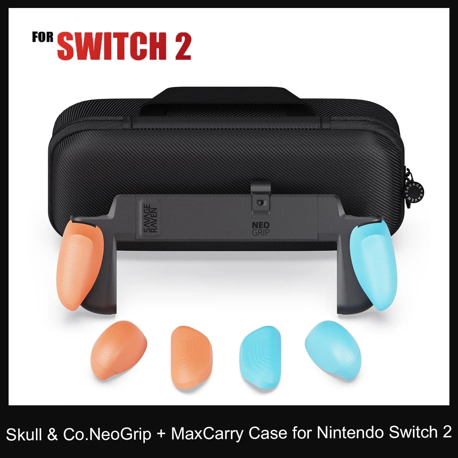 Savage Raven di Skull & Co. Custodia NeoGrip + MaxCarry per Nintendo Switch 2 con impugnatura ergonomica sostituibile e protettiva per NSW2