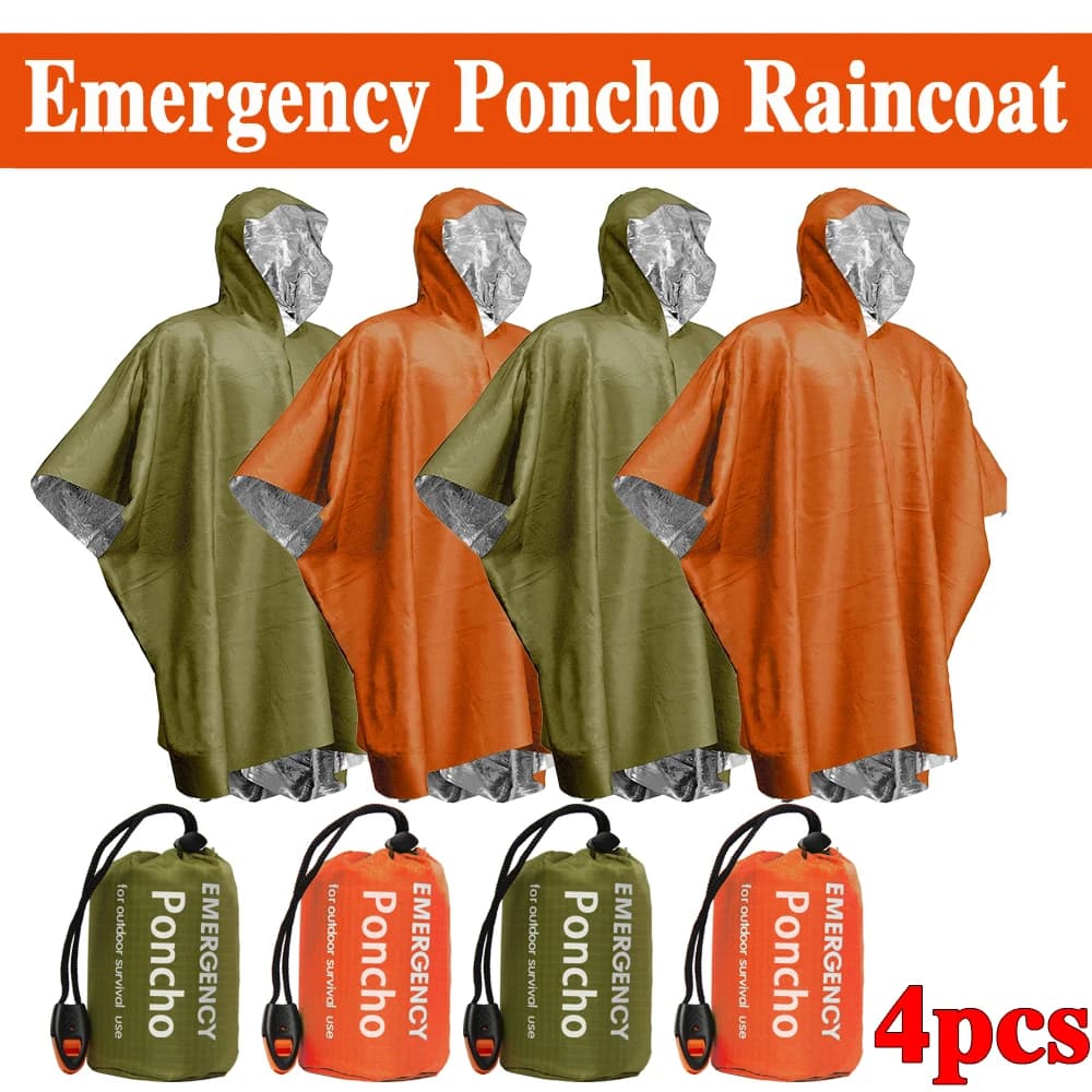 Poncho Impermeabile di Emergenza in Pellicola di Alluminio, Coperta Termica Monouso, Attrezzatura da Campeggio e Strumenti di Sopravvivenza