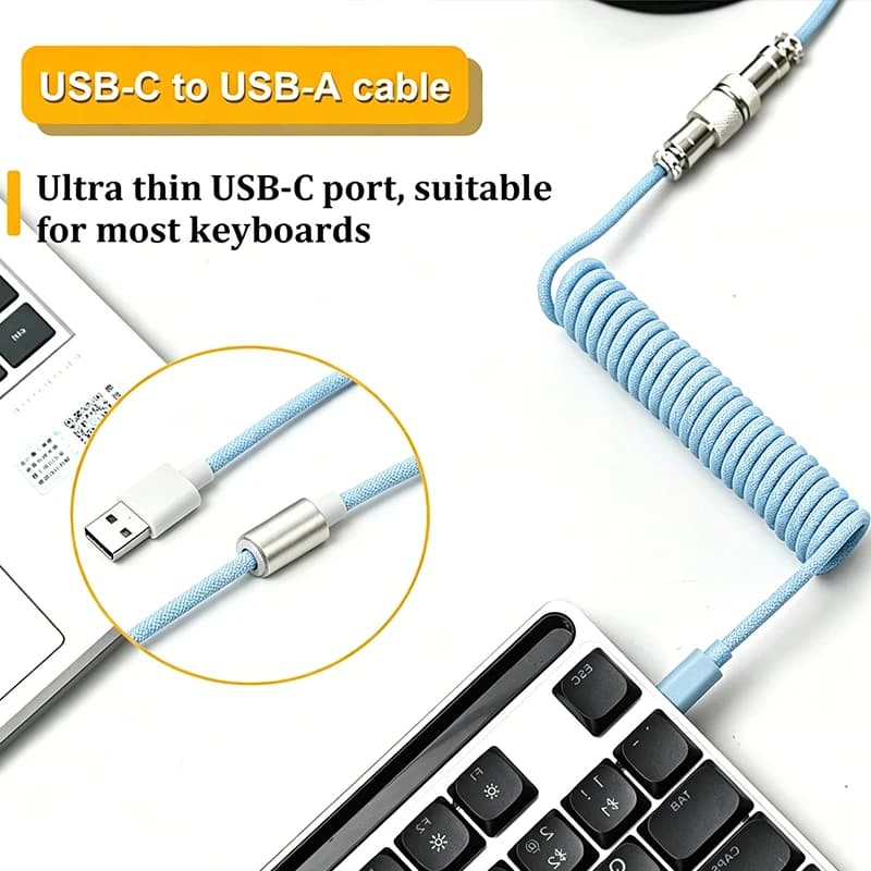 Usb C Coiled Cable Aviator Quick Release Connector Heavy Duty Mechanical Keyboard Cable Extended Desktop Computer Wire
