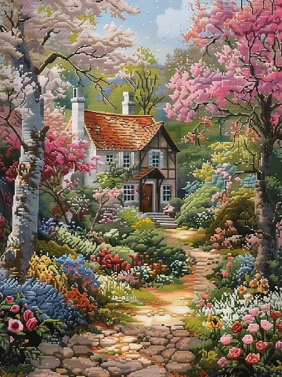 Diamond Mosaic Art Craft House Scenery Flower Full Square Round Diamond Painting With Accessories Decor For Home