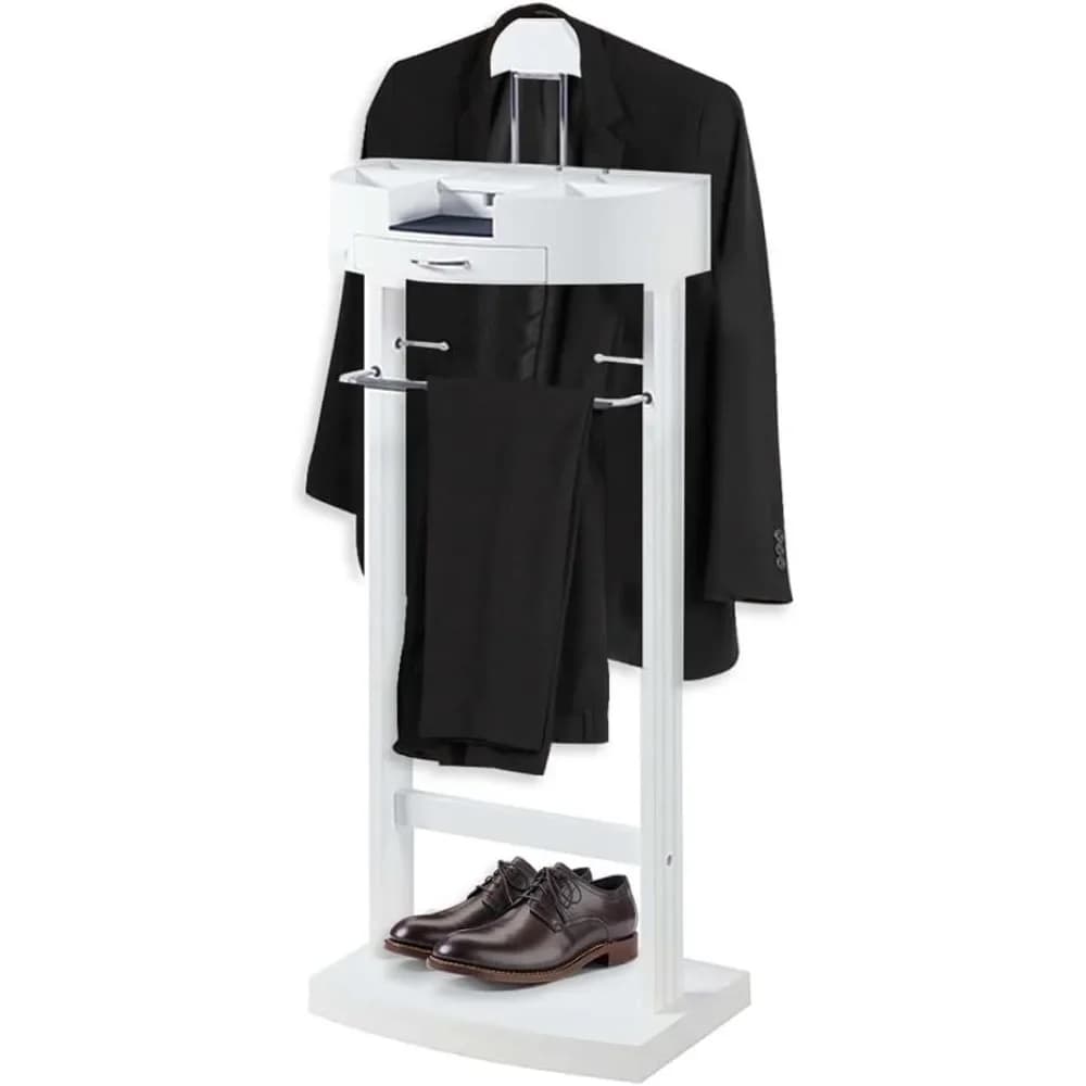 Bestseller: Stand wooden hangers with upper drawer and trousers bar, self-supporting, with shaped hook