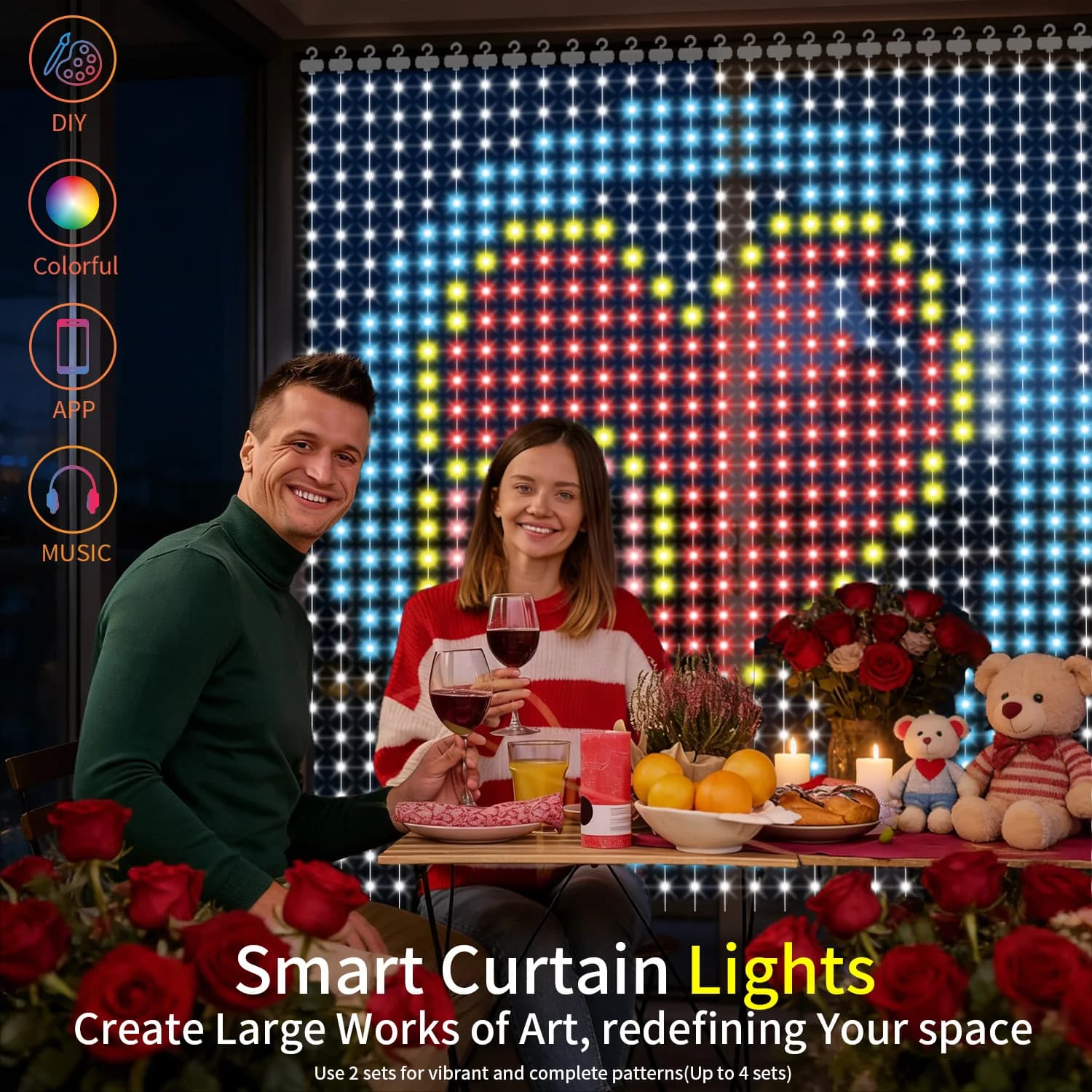 Luci per tende con controllo USB Smart Point, 400 LED, luci decorative per finestre, regalo a sorpresa, decorazioni per interni ed esterni.