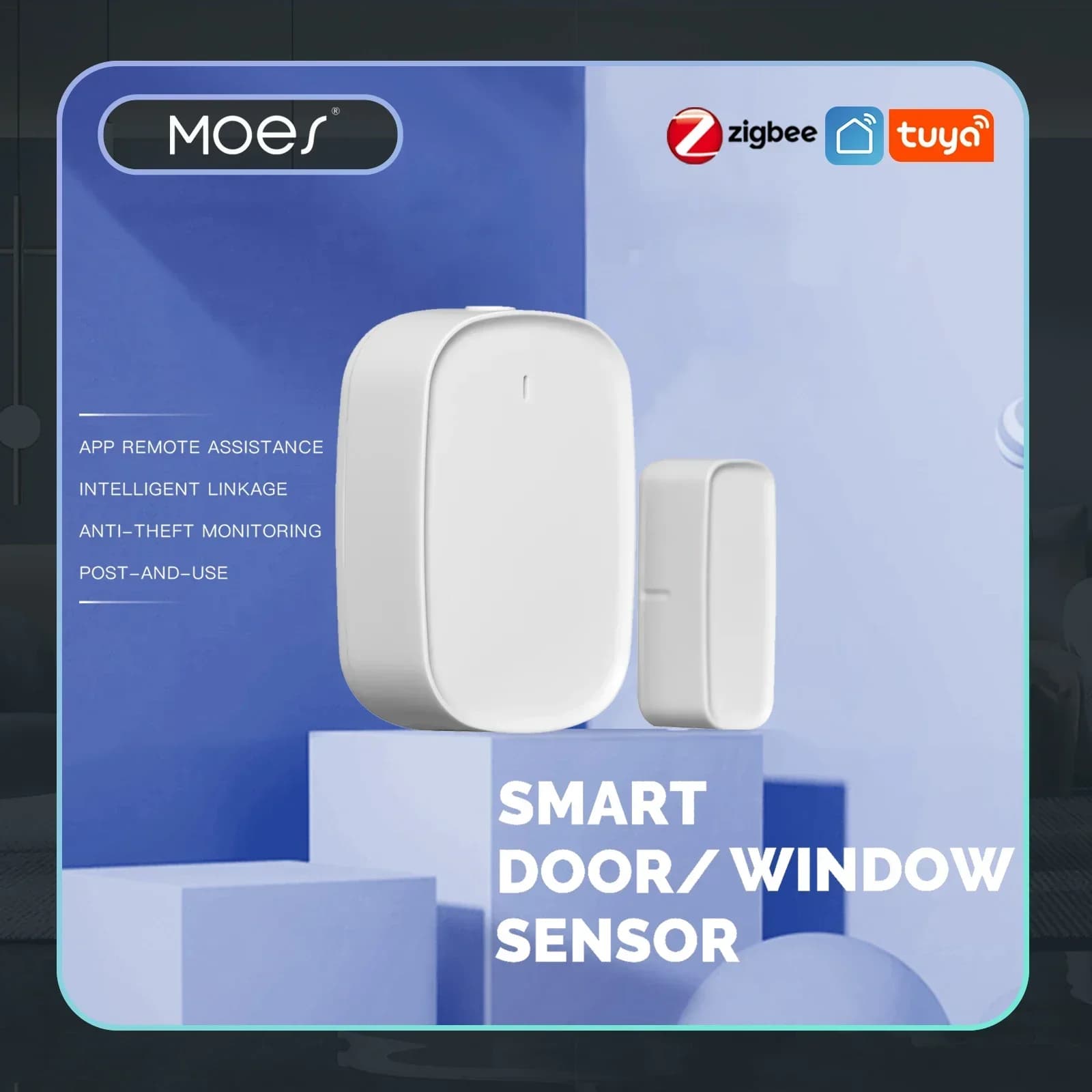 MOES Tuya ZigBee/Wifi Sensor Detector for Smart Doors and Windows Intelligent Home Security Alarm System Intelligent Life Smart Life App Tuya Remote Control