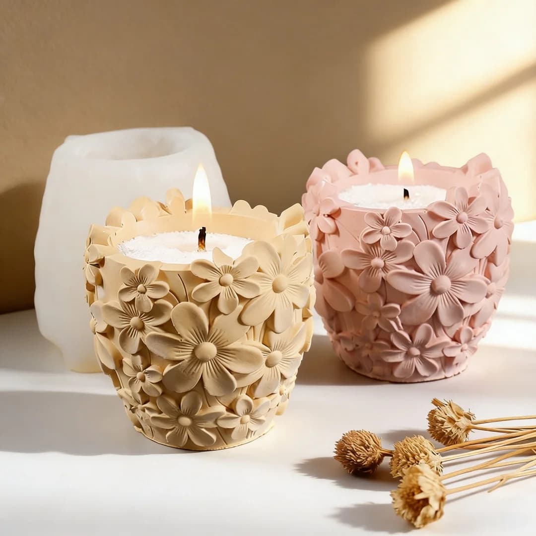 Stampo in silicone 3D per vaso di fiori, con rilievo a petali, per candele, in gesso, facile da rimodellare, per fai da te, vaso di cemento floreale, porta succulente, decorazione