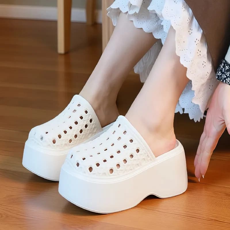 7 cm thick platform slippers for women, perforated and breathable, with high wedge, summer, to increase height