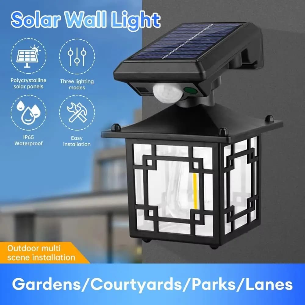 Lampada da Parete a Induzione di Movimento IP65 Impermeabile, 3 Modalità di Illuminazione, Luce Solare LED Super Luminosa con Pannello Separato e Telecomando