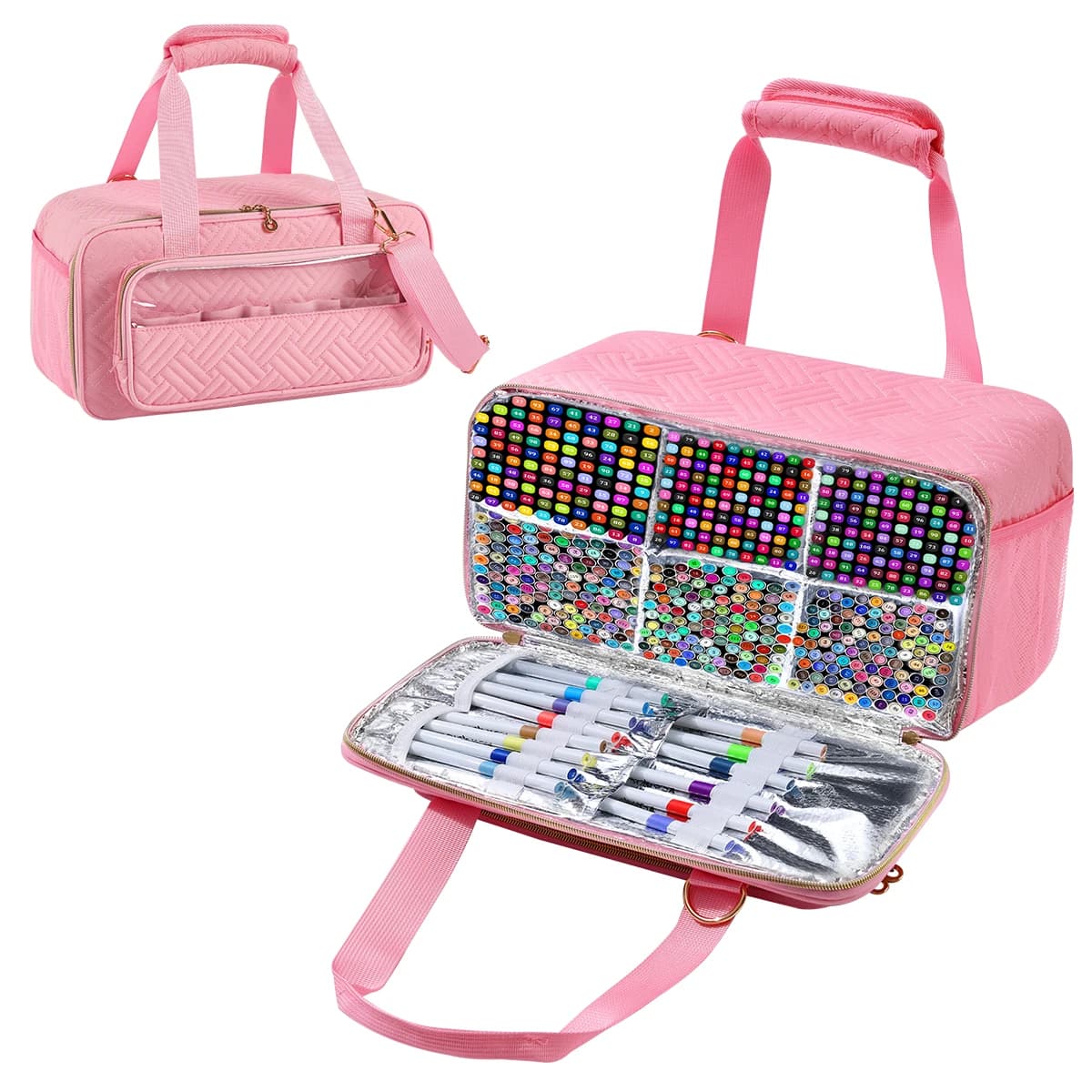 Borsa Multifunzionale per Artigianato con Scomparti Interni, Borsa da Viaggio Portatile per Filati, Uncinetti e Aghi