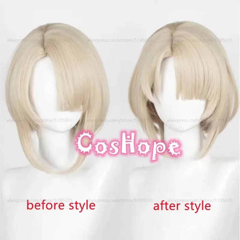 Freminet Woman 30 cm Short hair Beige light-gold Wig Anime Cosplay Wigs Synthetic heat resistant k;3, c'5.b;8'