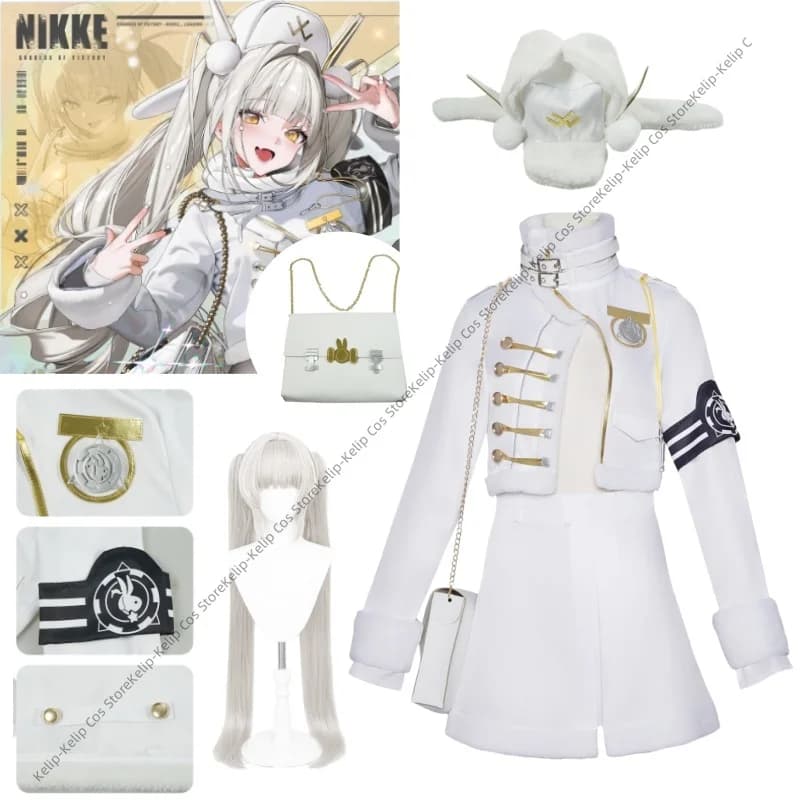 Costume da Coniglio Portafortuna Bianco NNIKKEE Goddess Cosplay, Outfit da Coniglietta della Fortuna, Abito per Carnevale e Giochi di Ruolo, con Parrucca