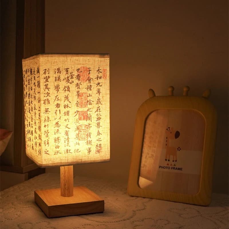 Table lamps with LED square decoration Bedside lamps for bedroom with lampshade in simple Chinese style