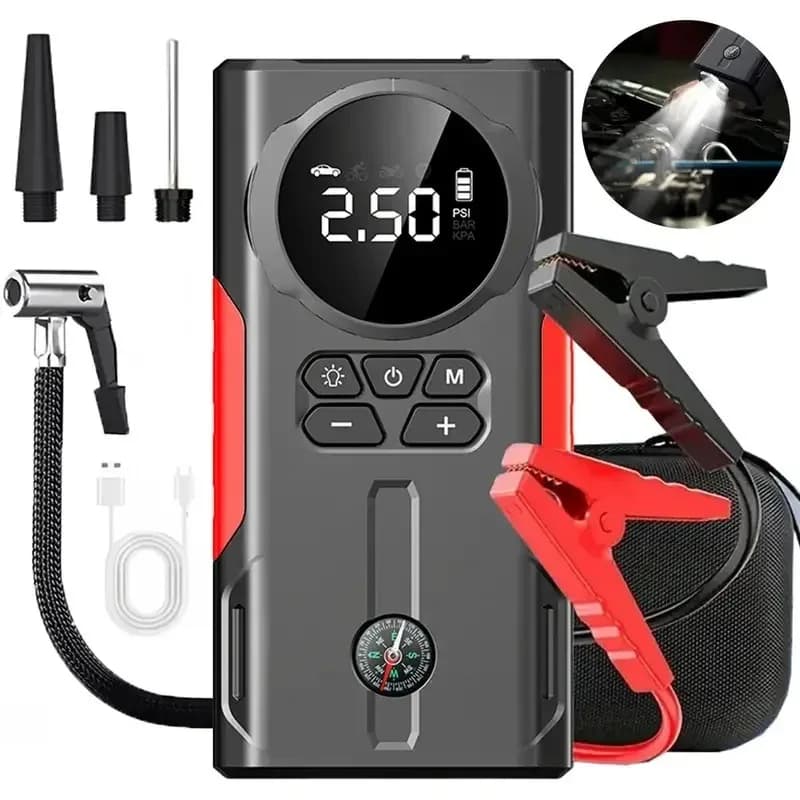 Avviatore d'Emergenza per Auto 12V e Compressore d'Aria Portatile, Gonfiatore Pneumatici Multifunzione, Dispositivo di Avviamento Batteria Auto