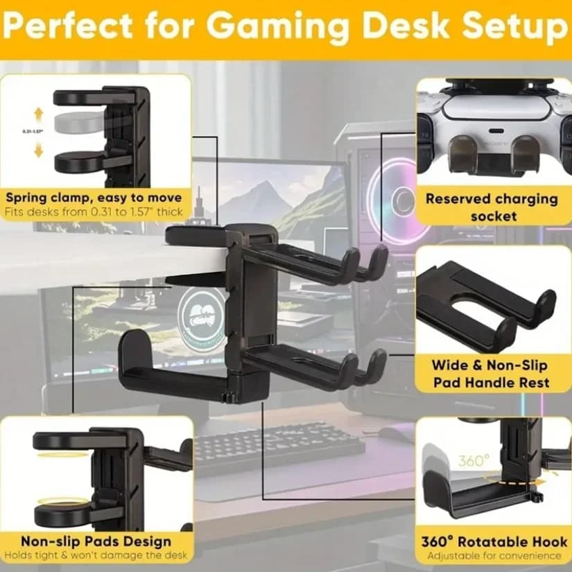 Supporto per gancio per gamepad Supporto per gioco Organizer Supporto per cuffie da tavolo con morsetto per Sony PS5 PS4 X Box Controller Nintendo Switch