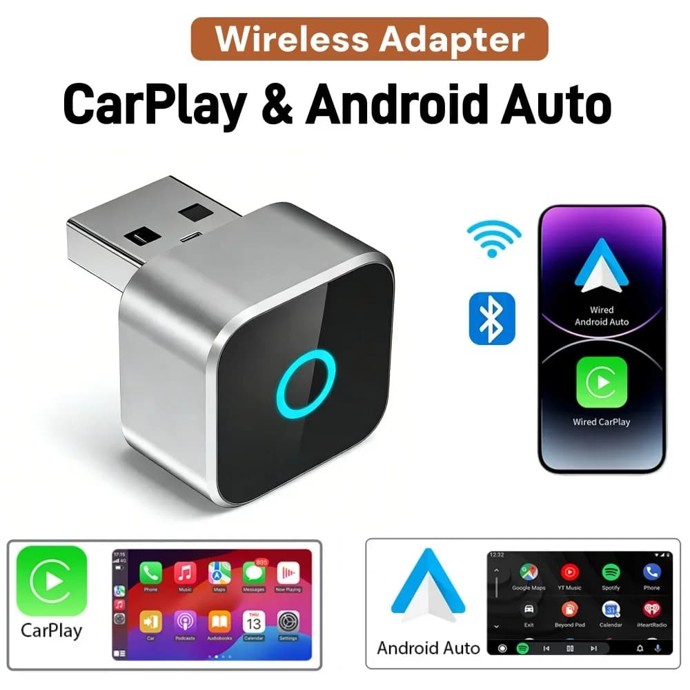 Car Adapter Android CarPlay Wireless 2 in 1 Smart USB Dongle Automatic Plug & Play Connector for iPhone and Android Cars
