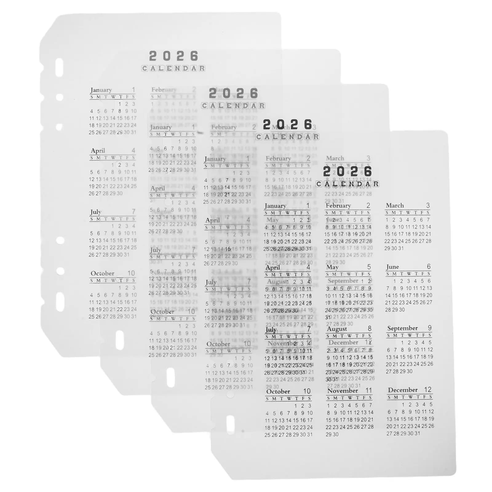 4 Pezzi Divisori Calendario in Plastica Satinata a 6 Fori A5 2026, Inserti Ricaricabili per Agenda, Quaderno, Forniture per Ufficio, Data
