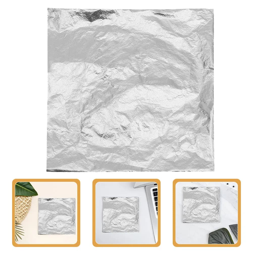 100 Fogli di Carta Metallizzata Argento per Decorazioni Fai-da-Te, Nail Art, Gioielli in Resina, Forniture per Pittura e Artigianato