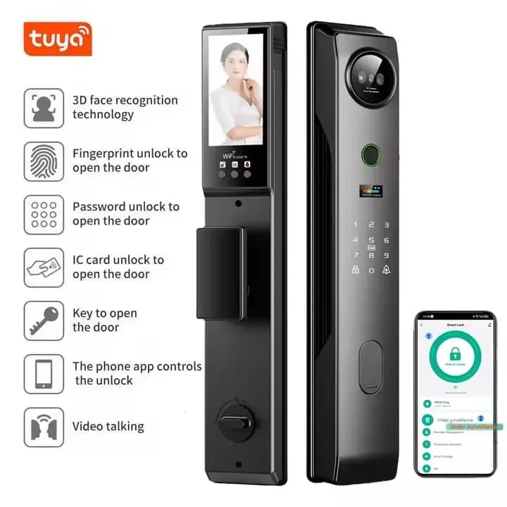 Tuya APP Riconoscimento facciale 3D Serratura intelligente per porta Telecomando Citofono vocale Serratura elettronica Blocco password