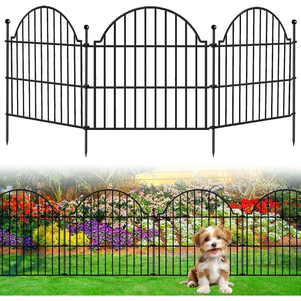 10 Pannelli Decorativi per Recinzione da Giardino Senza Scavo, 24 pollici (A) x 20 piedi (L) Barriera per Animali o Cani, Bordo Inferiore Arcuato, Antiruggine