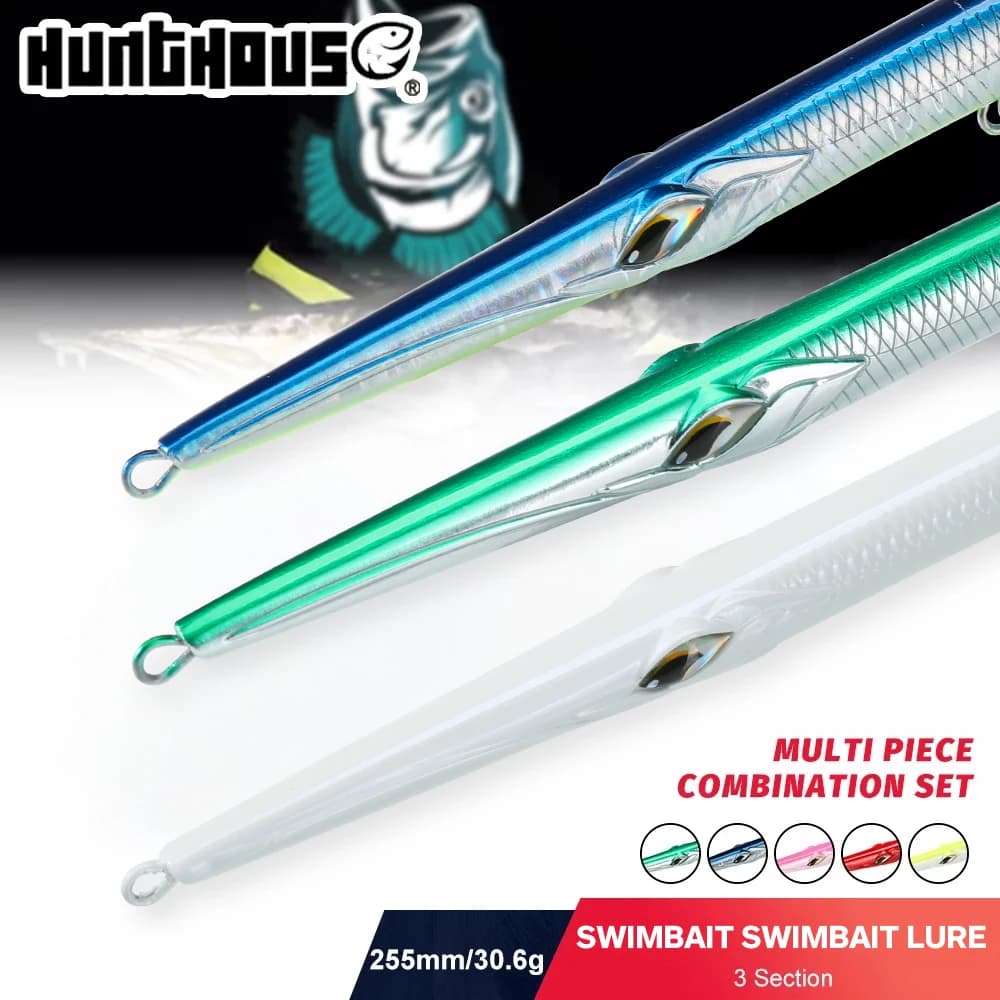 Hunthouse 3 Pezzi Swimbait 255 Esche Artificiali Snodate a Matita 255mm/30.6g 3 Sezioni Affondanti per Acqua Salata per Spigola