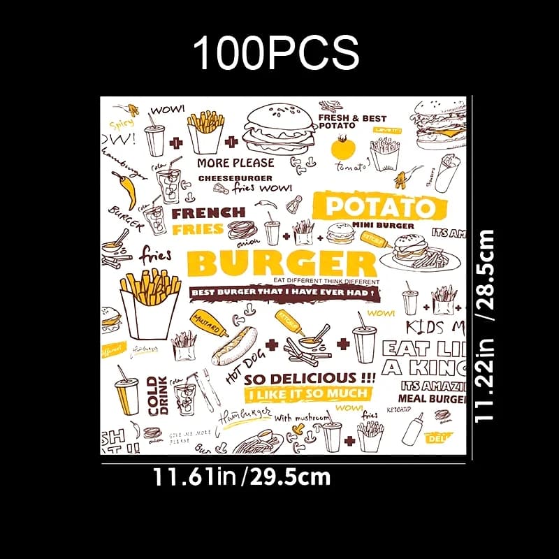 Carta cerata alimentare resistente all'olio da 100 pezzi/200 pezzi - Formato grande, uso commerciale, imballaggio per torte in carta usa e getta per hamburger