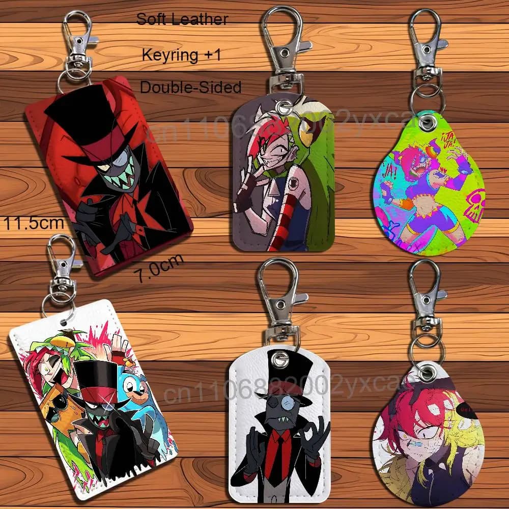 Portachiavi rettangolare Demencia Villainous Black Hat con porta tessere identificative, custodia per carte di accesso e anello portachiavi in pelle