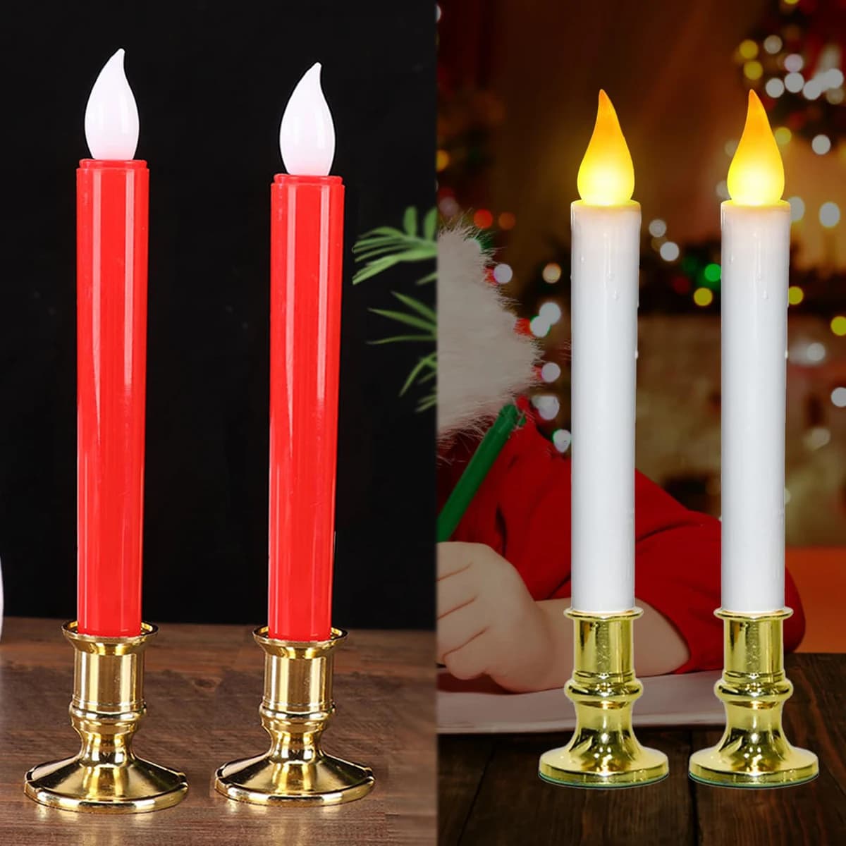 Ivory Flameless LED Window Taper Candles Battery Operated Dinner Wedding Christmas Holiday Decor Candles(Battery not included)