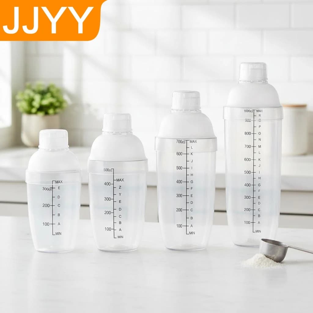 Shaker per Cocktail in Plastica Trasparente, Miscelatore per Bevande, Strumento da Bar per Barman e Casa, Bicchiere Shaker con Scala di Misurazione