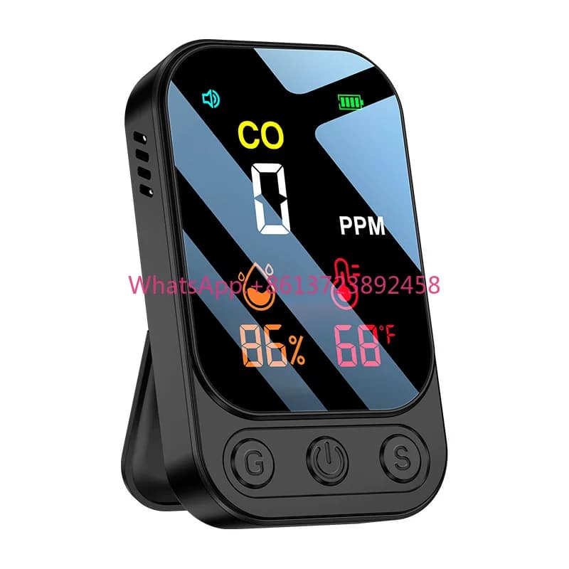 Portable Carbon Monoxide Detector, 3-in-1 CO Monitor with Temperature & Humidity Sensor for Outdoor Camping