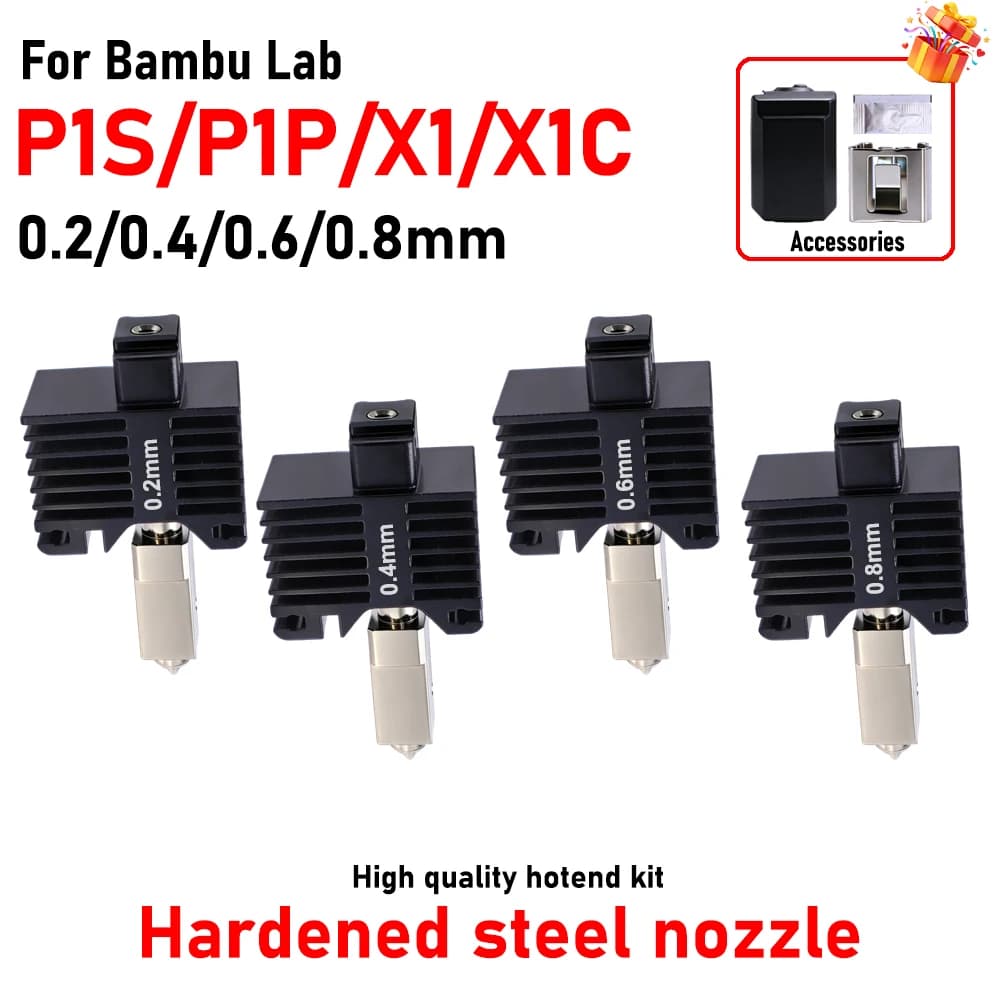 Hotend di Aggiornamento per Bambu Lab X1/X1C, Hot End per Bambulab P1P/P1S, Ugello in Acciaio Temperato 0.2/0.4/0.6/0.8mm, Ricambi per Stampanti 3D