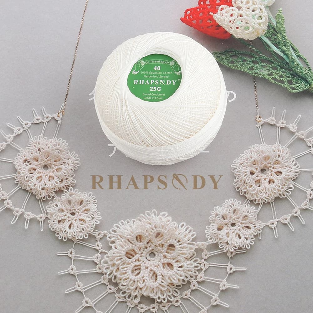Rhapsody Filo per uncinetto in cotone premium misura 40 per attaccare l'ago, punto per maglieria, bobina, pizzo, quilting, cucito mercerizzato, 53 colori