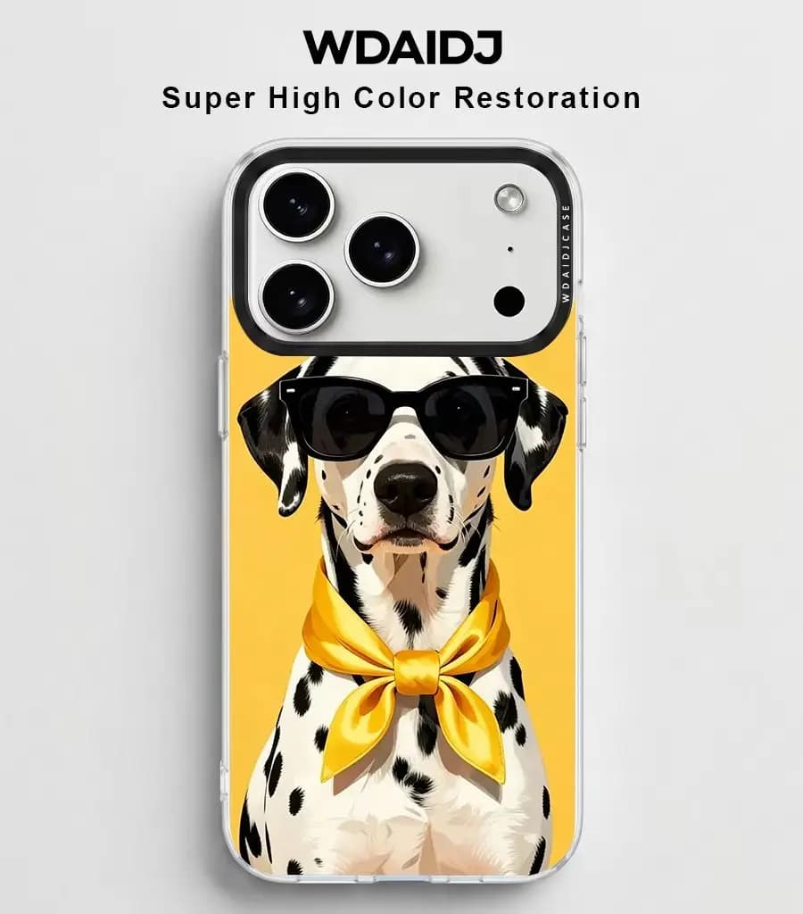 Stylish Dalmatian with Yellow Scarf Design Clear Phone Case for iPhone 13 14 15 16 17 Anti Yellow Shockproof Protective Cover